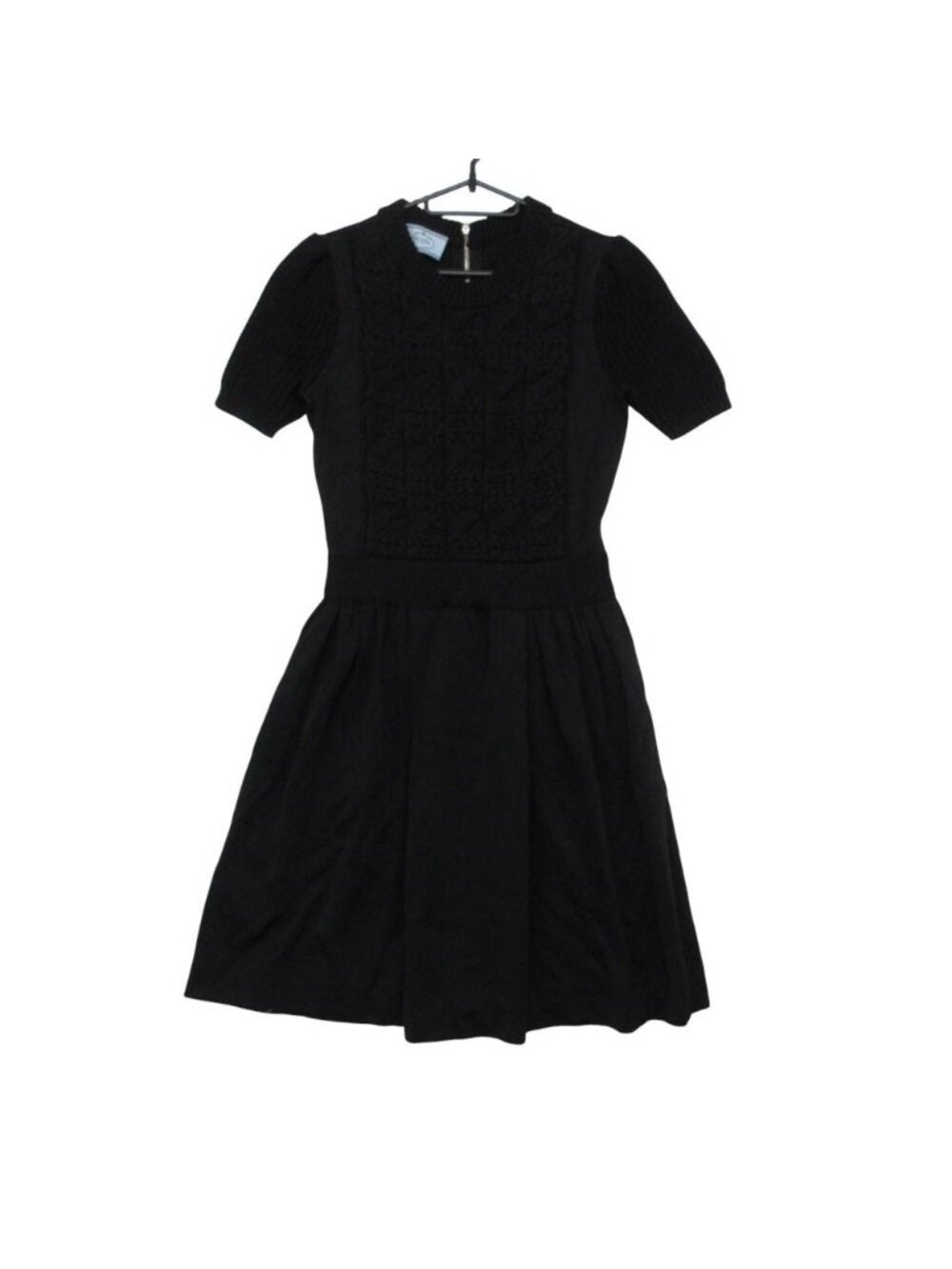 Prada Dress Cotton Wool Knit Contrast Sweatshirt Short Sleeve Black